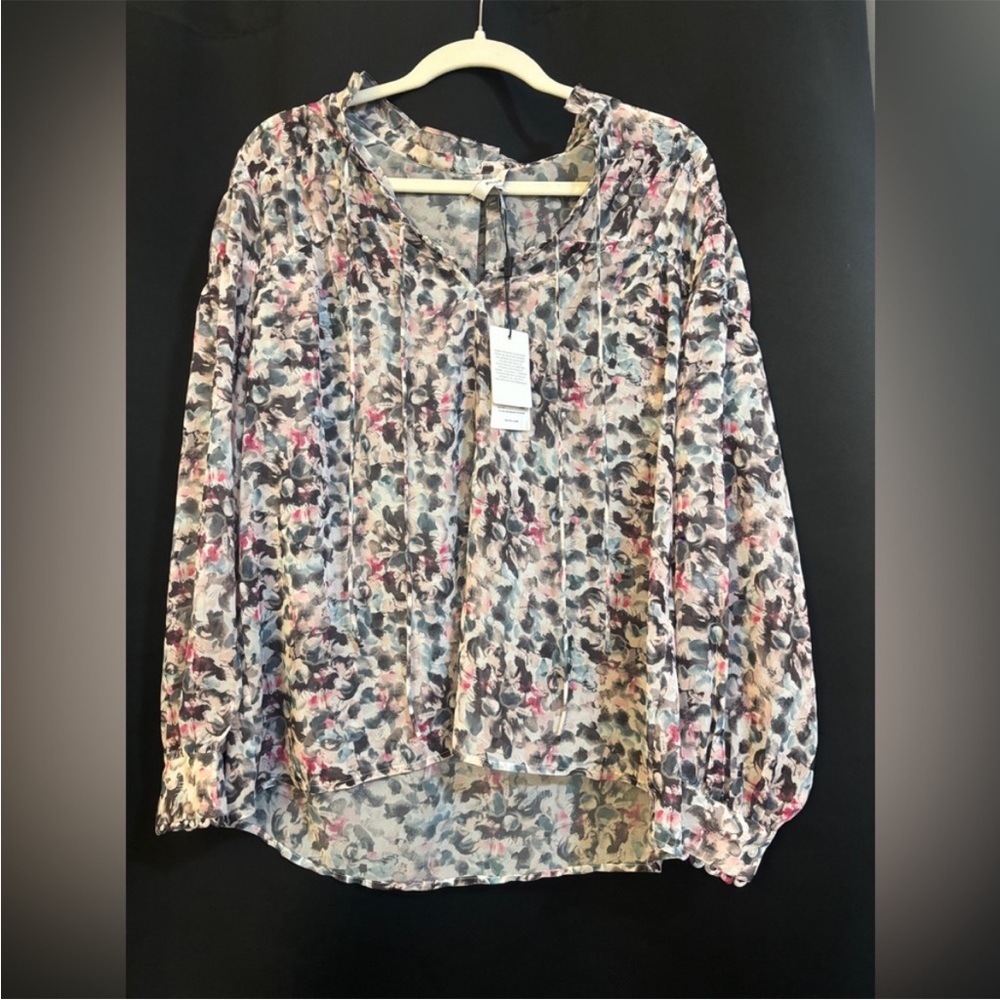 Reiss Floral Sheer Tie-Neck Blouse - Pink, Blue, Cream